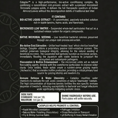 Cataplex dosage instructions and ingredients - Indian Almond Leaf aquarium supplement
